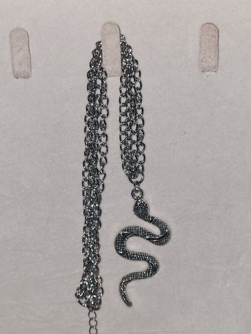 Textured Serpent Snake Pendant Necklace Linked Double Strand Chain